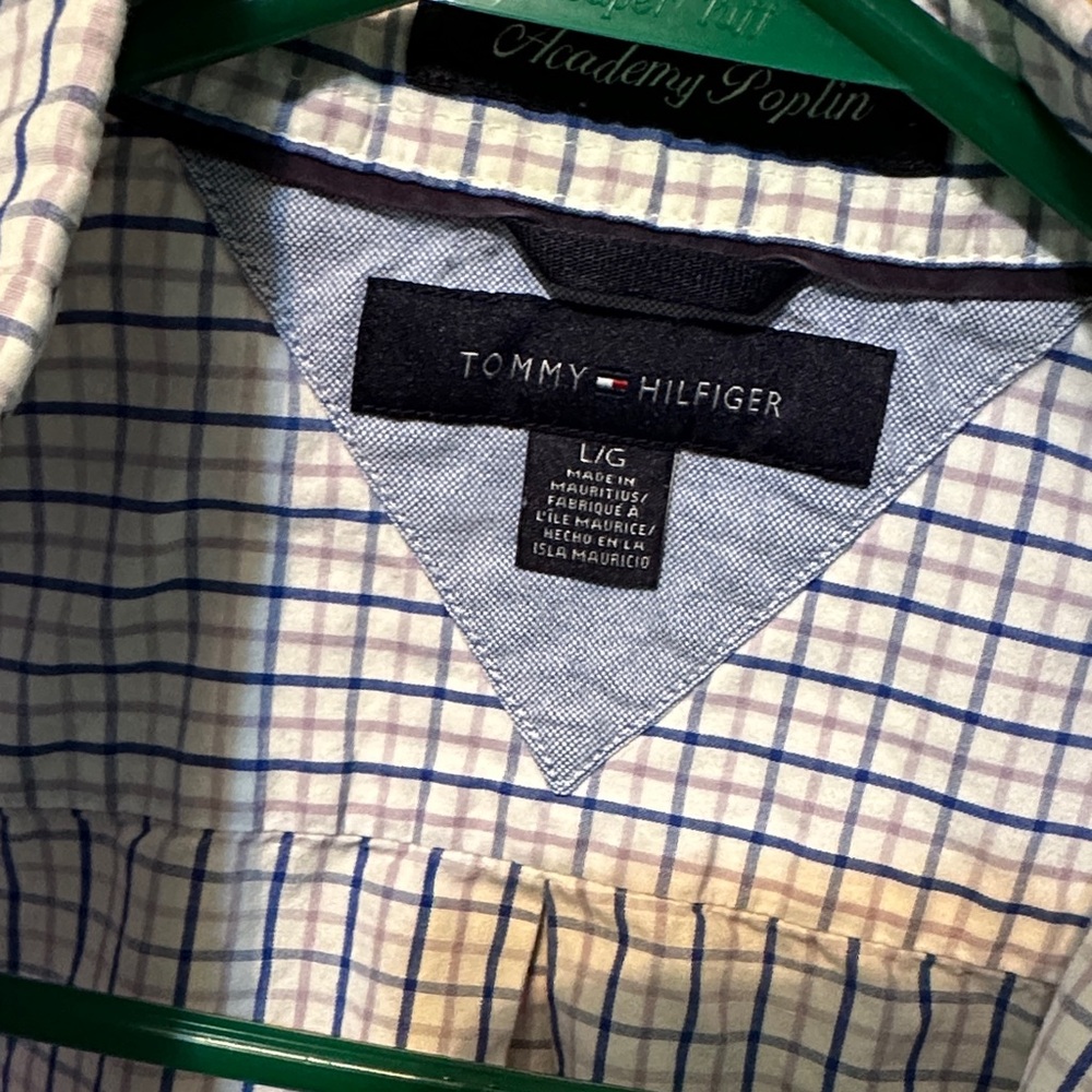Tommy Hilfiger Men's White and Blue Plaid Shirt long sleeve
